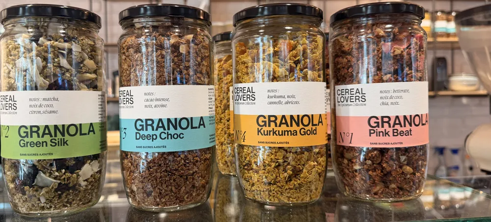 The four granola jars on the counter